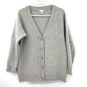 Garnet Hill Gray Ribbed Cardigan Sweater